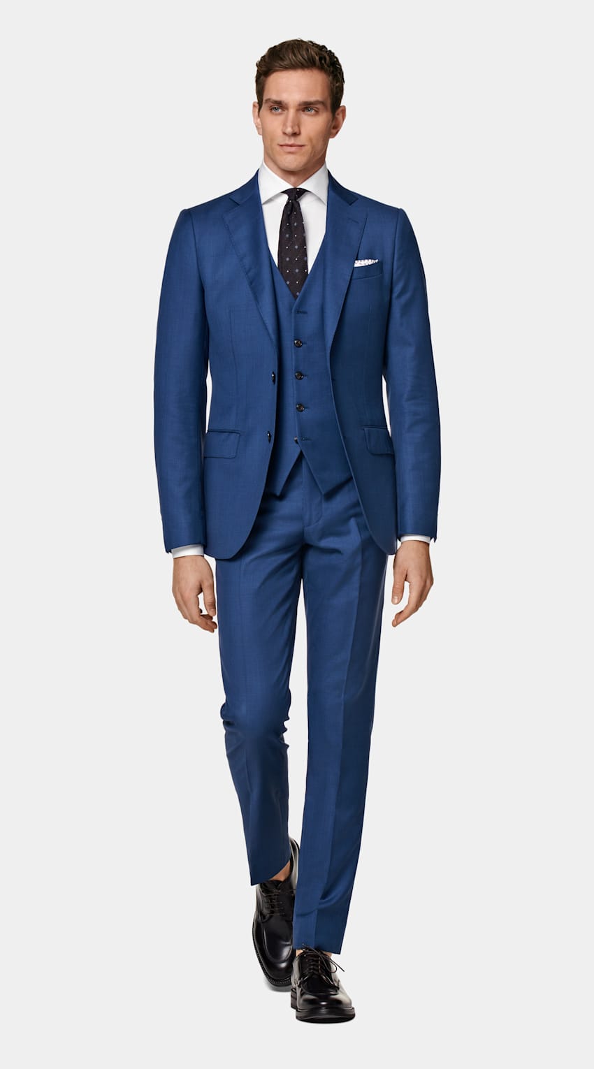 SUITSUPPLY Pure Wool S110's by Vitale Barberis Canonico, Italy Mid Blue Three-Piece Lazio Suit