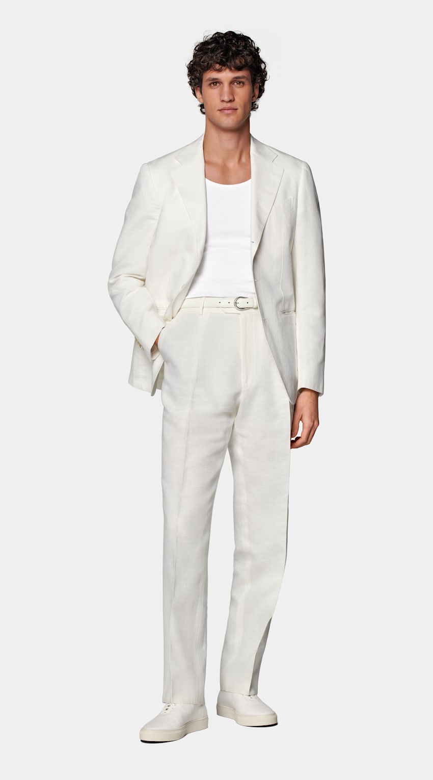 SUITSUPPLY Linen Cotton by Di Sondrio, Italy  Off-White Tailored Fit Havana Suit