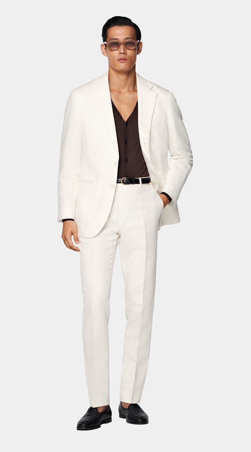 SUITSUPPLY Summer Linen Cotton by Di Sondrio, Italy Off-White Tailored Fit Havana Suit