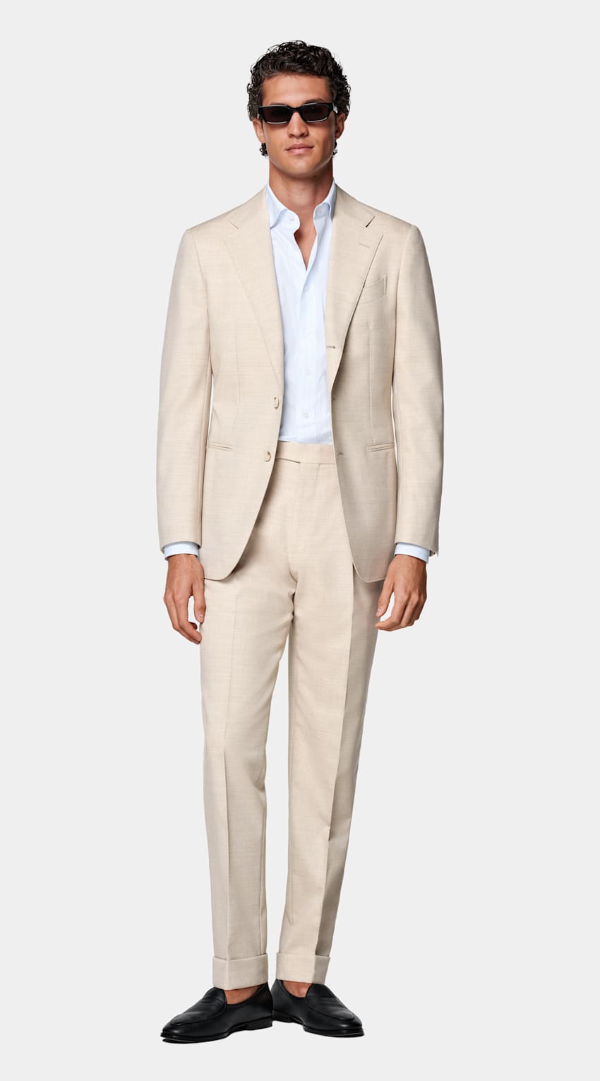 SUITSUPPLY All Season Pure 4-Ply Traveller Wool by Rogna, Italy Sand Tailored Fit Havana Suit