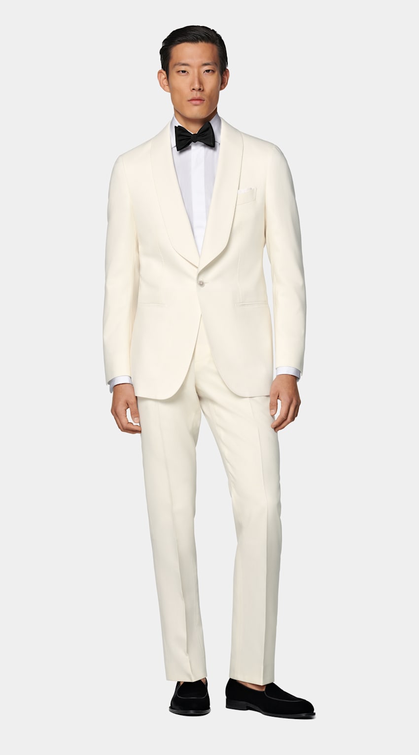 SUITSUPPLY Pure 4-Ply Traveller Wool by Rogna, Italy Off-White Tailored Fit Havana Tuxedo