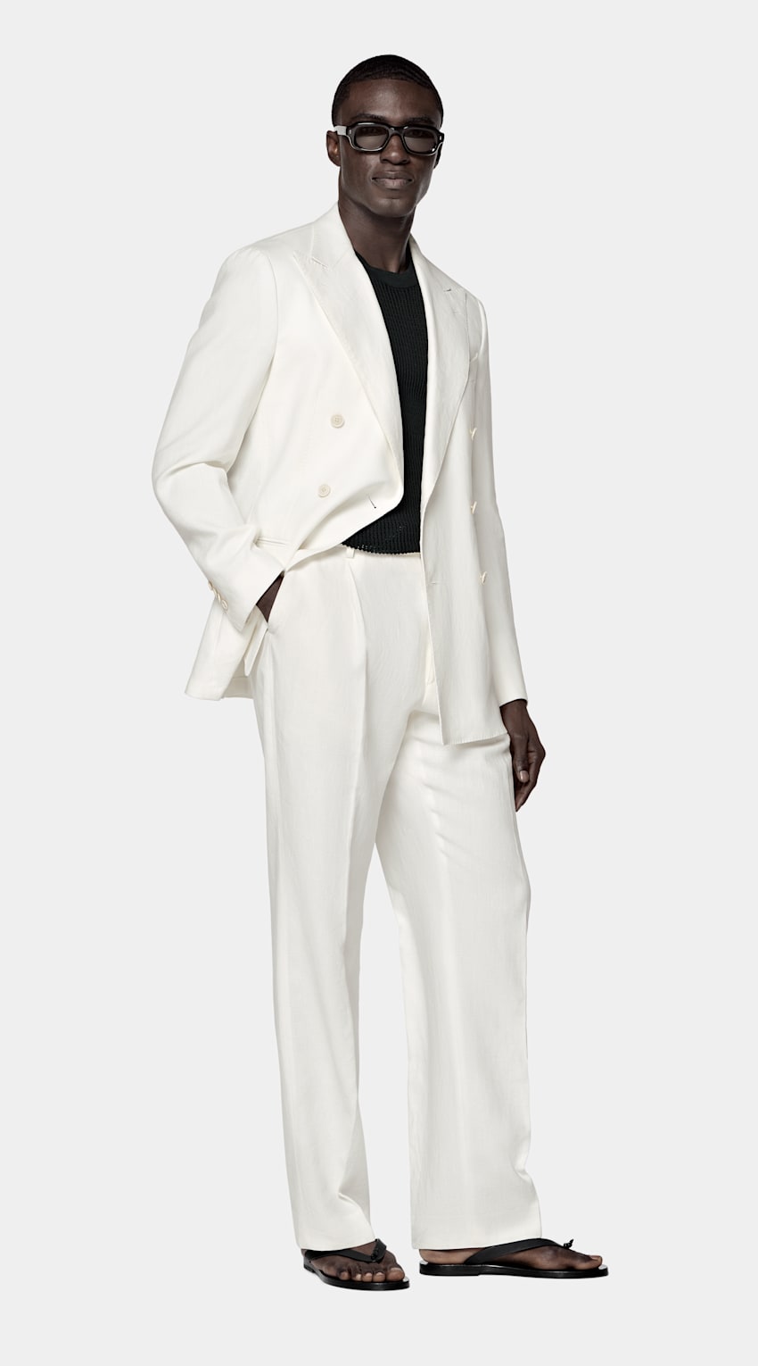 SUITSUPPLY Summer Pure Linen by Libeco, Belgium Off-White Tailored Fit Havana Suit