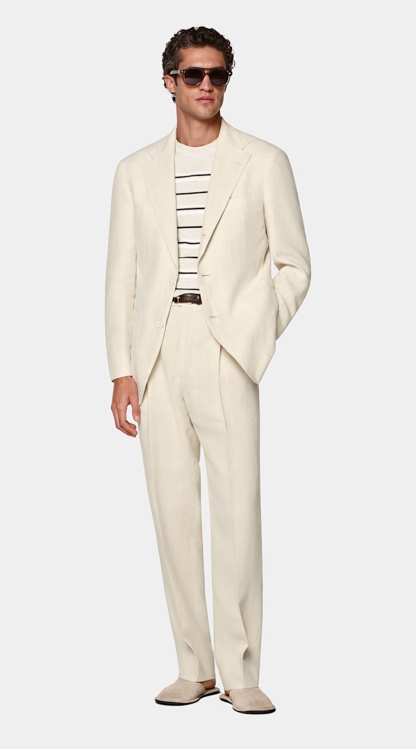 SUITSUPPLY Summer Pure Linen von Libeco, Belgien Sand Relaxed Fit Roma Suit