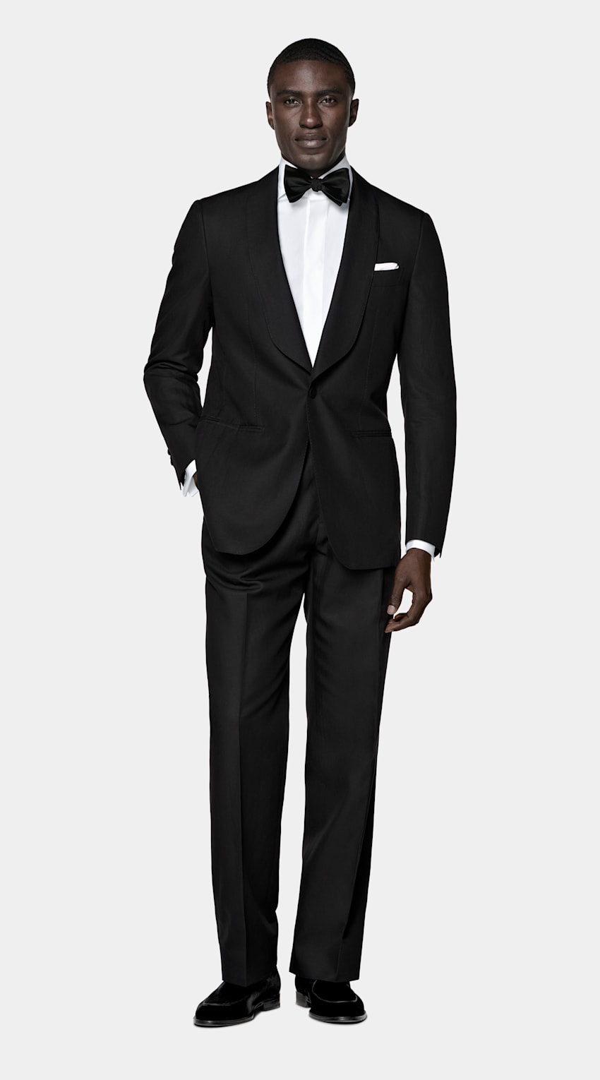 SUITSUPPLY Summer Lyocell Linen Cotton de Di Sondrio, Italia Black Tailored Fit Havana Tuxedo