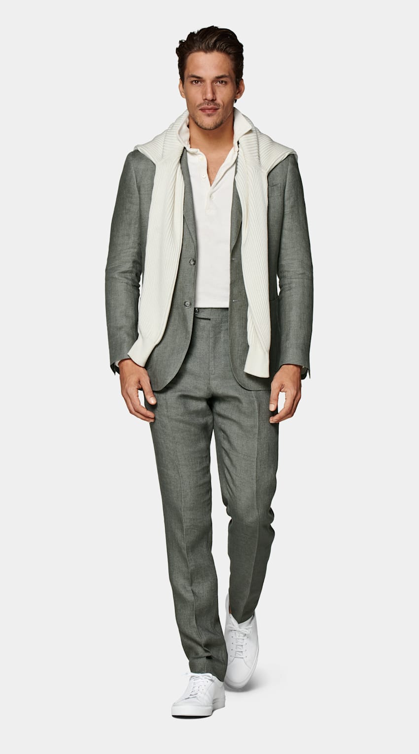 SUITSUPPLY Pure Linen by Solbiati, Italy Mid Green Havana Suit