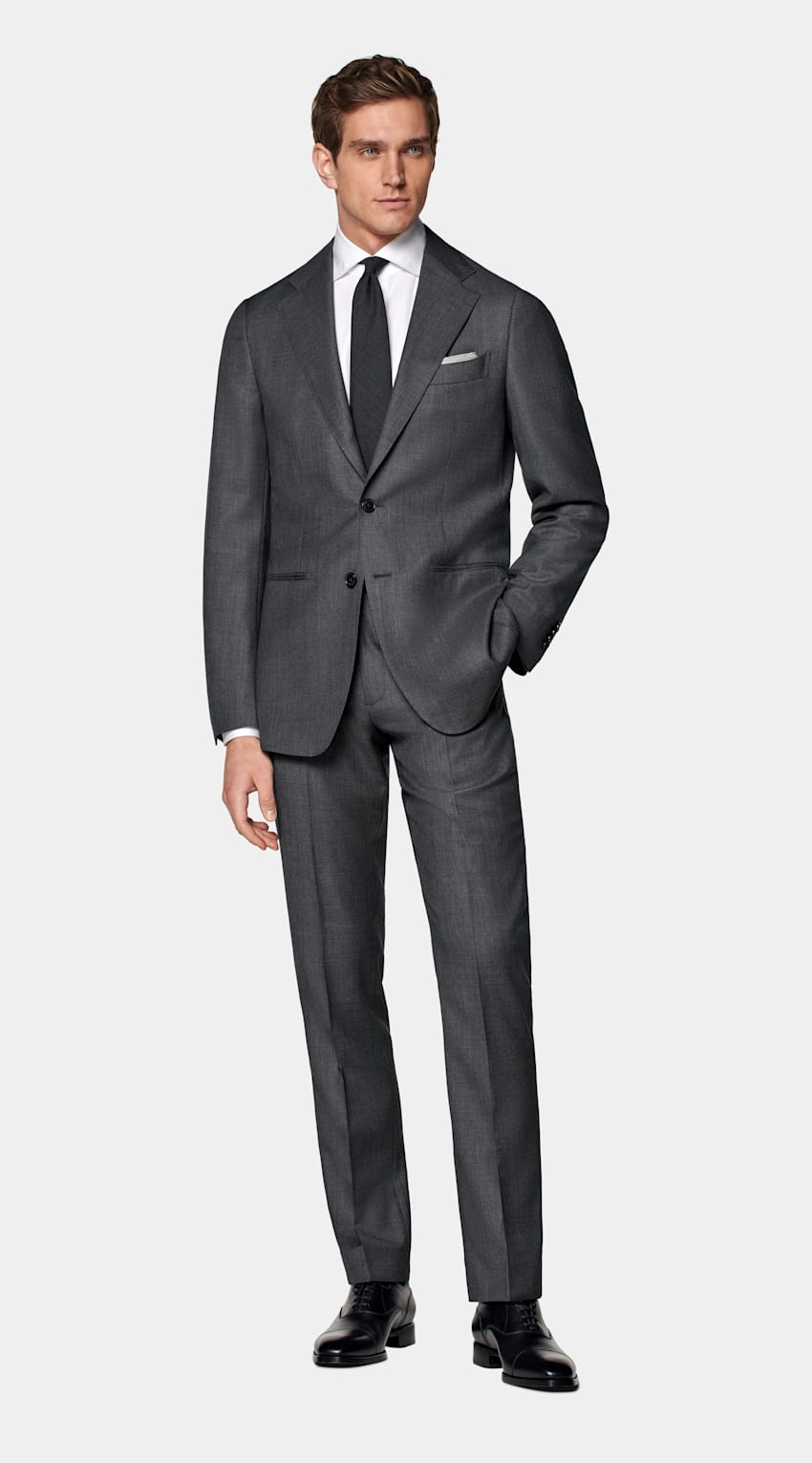 SUITSUPPLY Pure S130's Wool by Reda, Italy  Dark Grey Tailored Fit Havana Suit