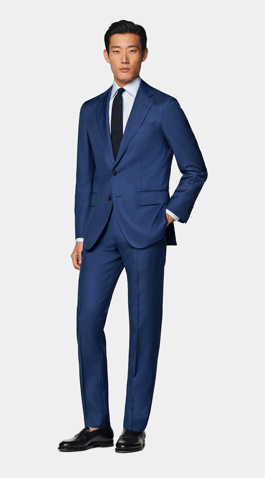 SUITSUPPLY Pure S110's Wool by Vitale Barberis Canonico, Italy  Mid Blue Tailored Fit Havana Suit