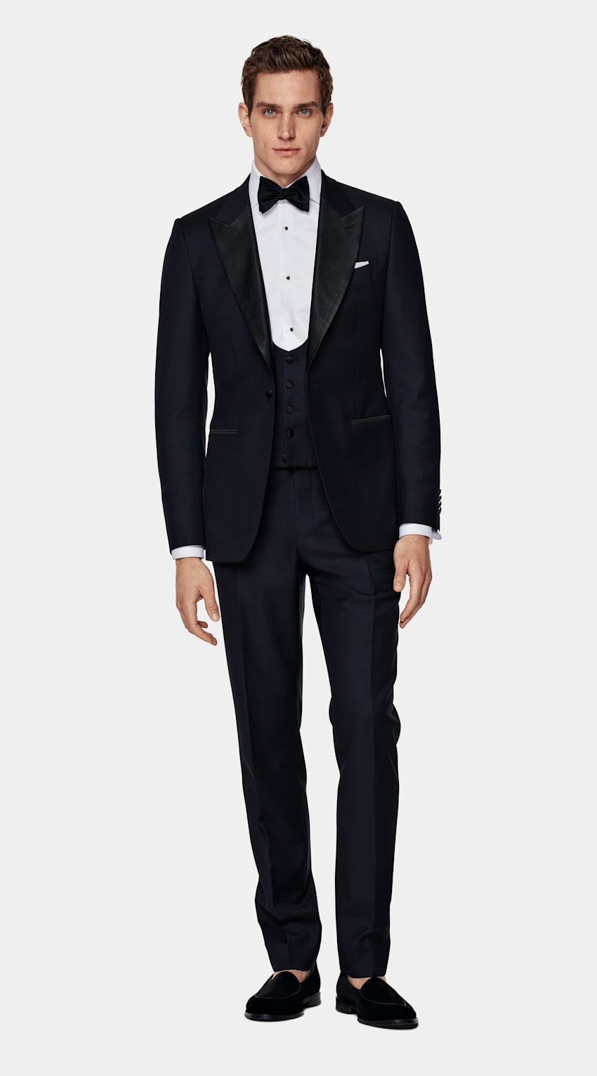 SUITSUPPLY Pure S110's Wool by Vitale Barberis Canonico, Italy  Navy Three-Piece Tailored Fit Lazio Tuxedo