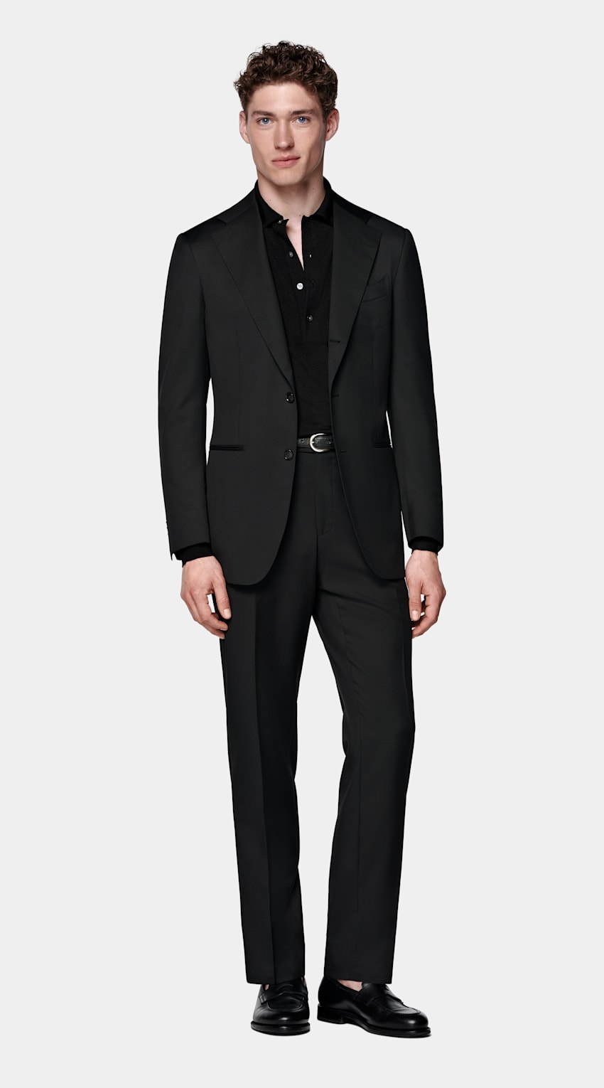 SUITSUPPLY All Season Pure Wool by Reda, Italy Black Perennial Tailored Fit Havana Suit