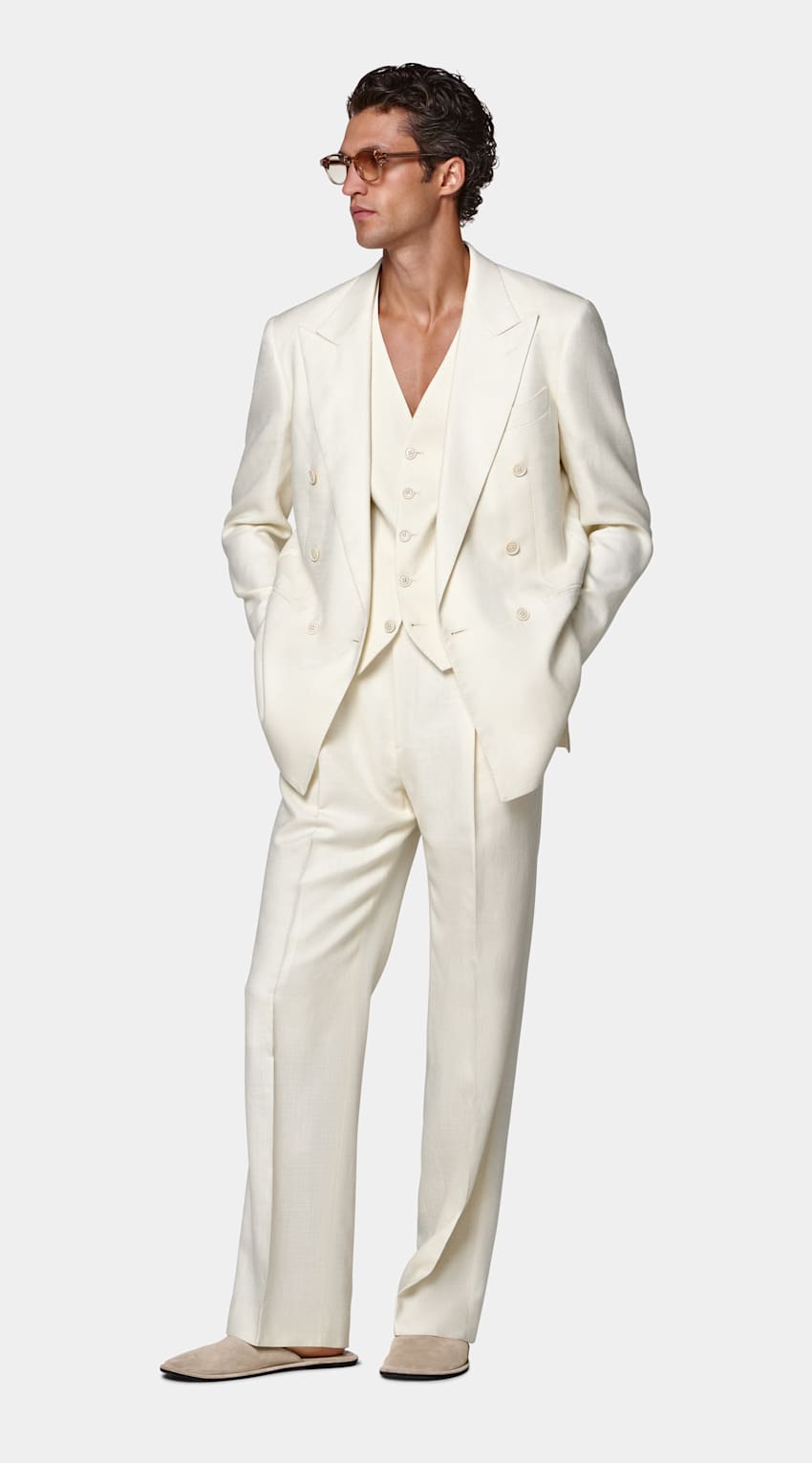 SUITSUPPLY Summer Wool Silk Linen by E.Thomas, Italy Off-White Relaxed Fit Roma Suit