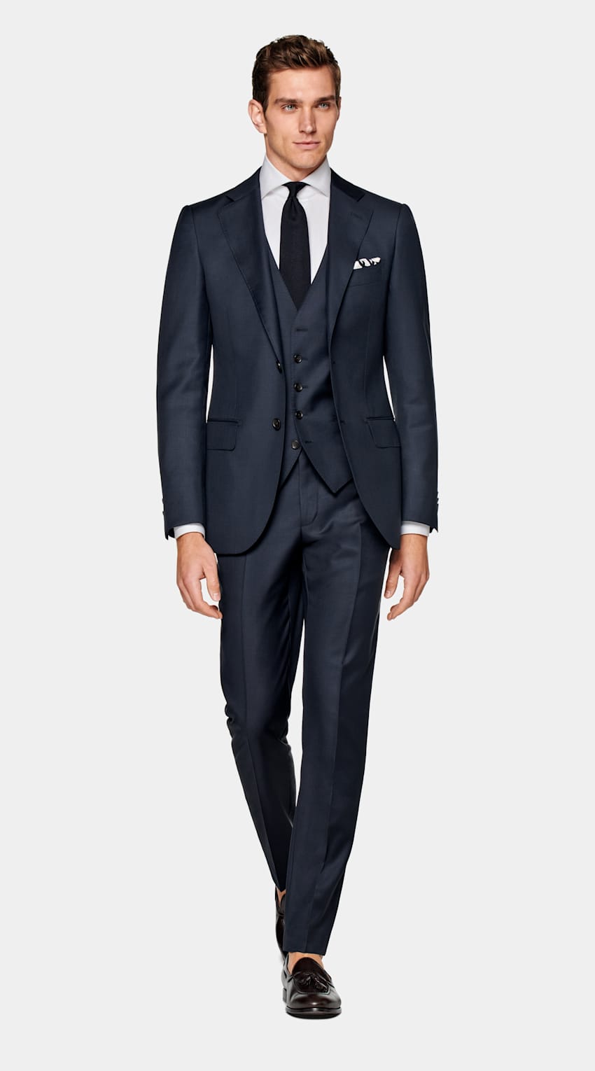 SUITSUPPLY Pure Wool S110's by Vitale Barberis Canonico, Italy Navy Three-Piece Lazio Suit