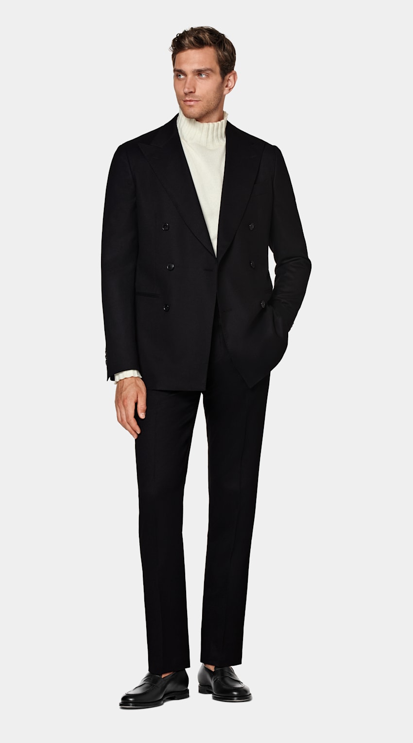 SUITSUPPLY Pure S120's Flannel Wool by Vitale Barberis Canonico, Italy Black Havana Suit