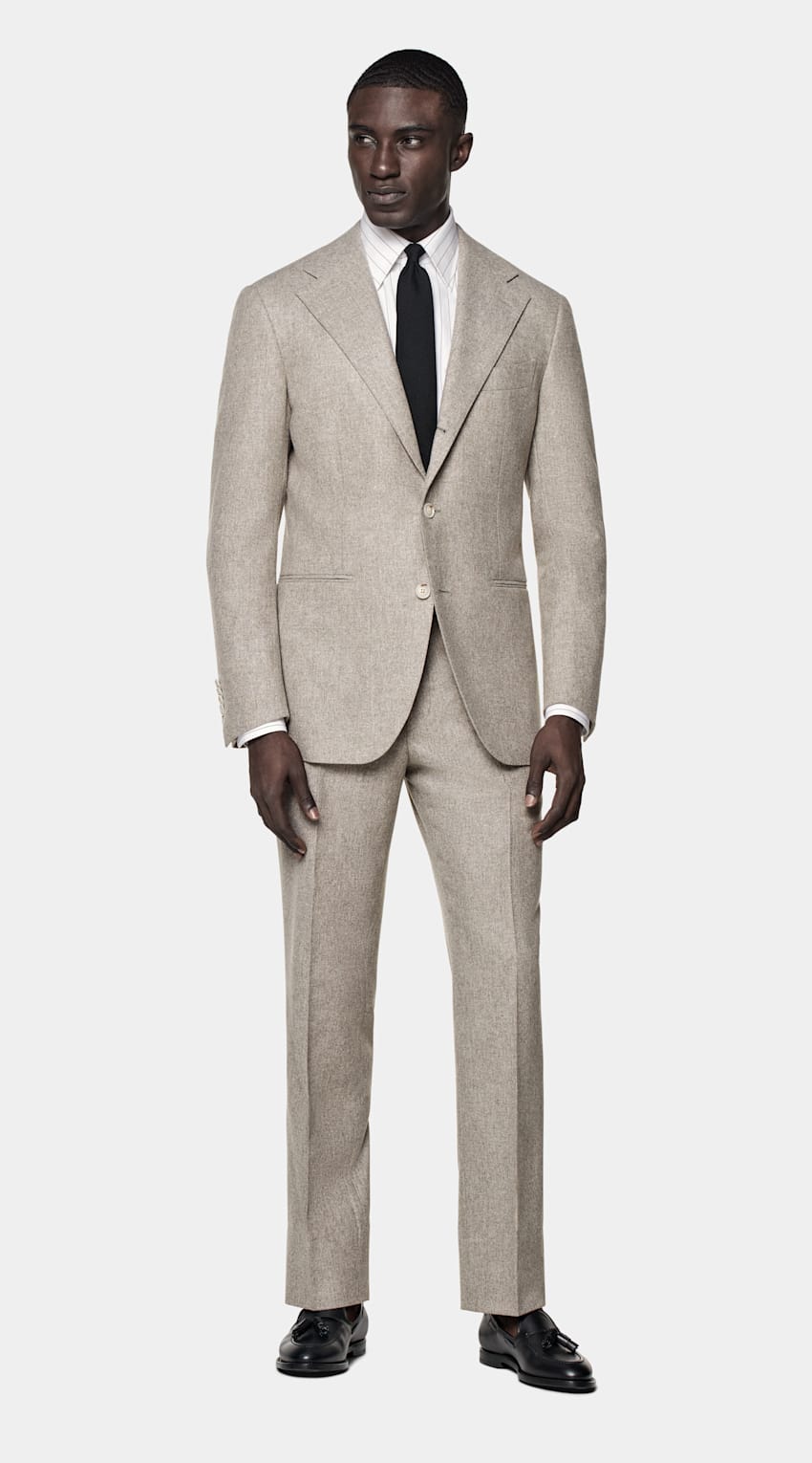 SUITSUPPLY Winter Circular Wool Flannel by Vitale Barberis Canonico, Italy Taupe Relaxed Fit Roma Suit