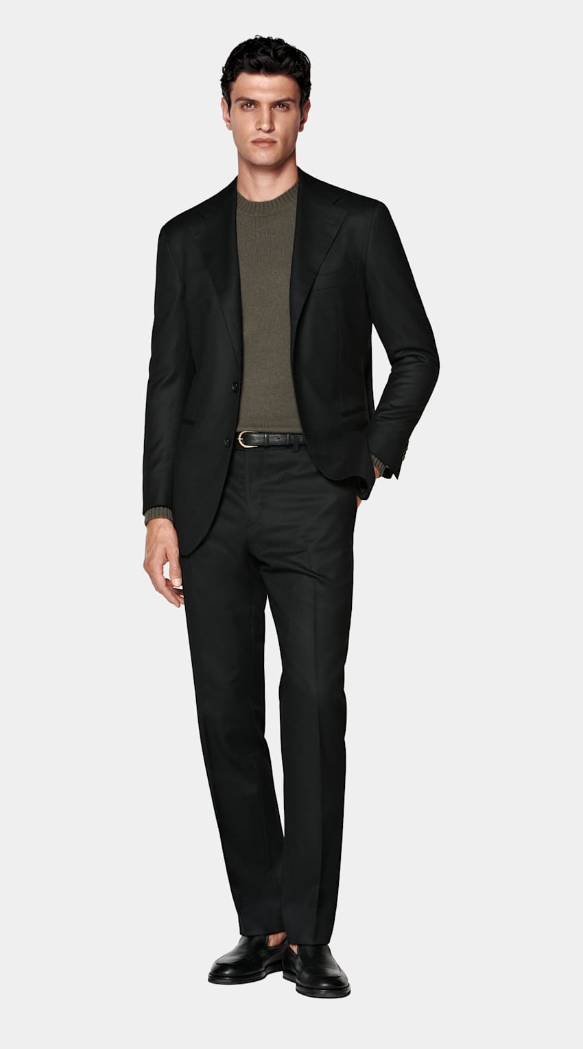 SUITSUPPLY Winter Pure S120's Wool Flannel by Vitale Barberis Canonico, Italy Black Relaxed Fit Roma Suit