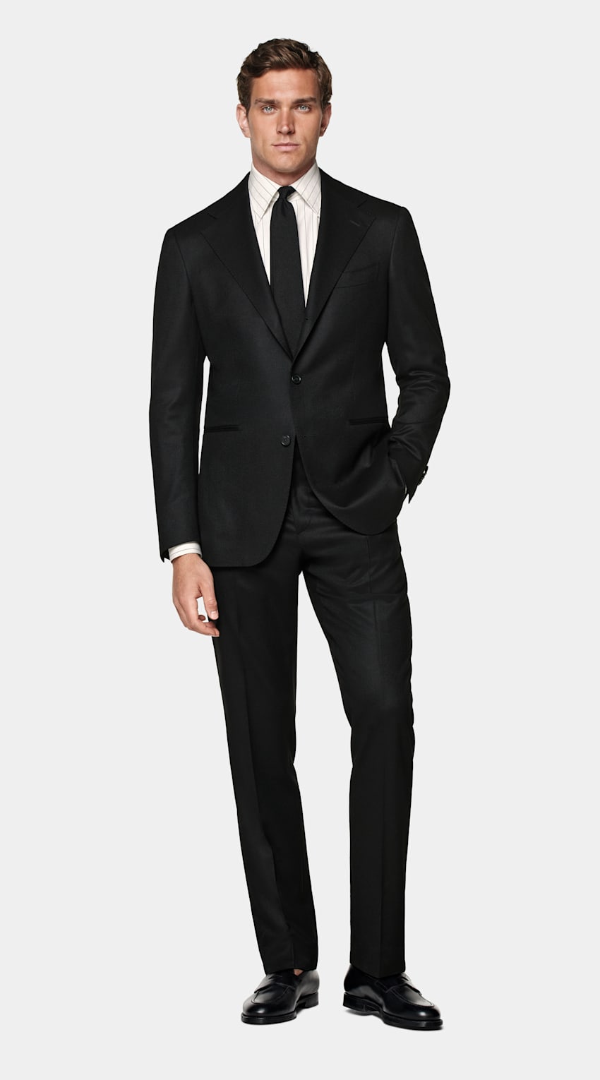 SUITSUPPLY Invierno Franela de pura lana S120s de Vitale Barberis Canonico, Italia Traje Roma negro corte Relaxed