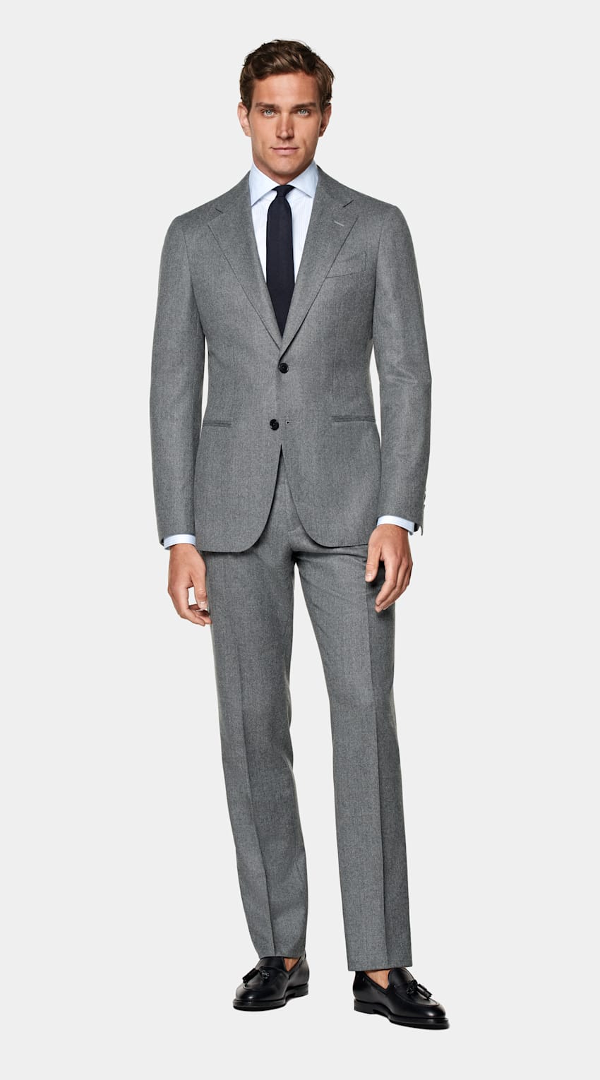 SUITSUPPLY Invierno Franela de pura lana S120s de Vitale Barberis Canonico, Italia Traje Havana gris intermedio corte Tailored