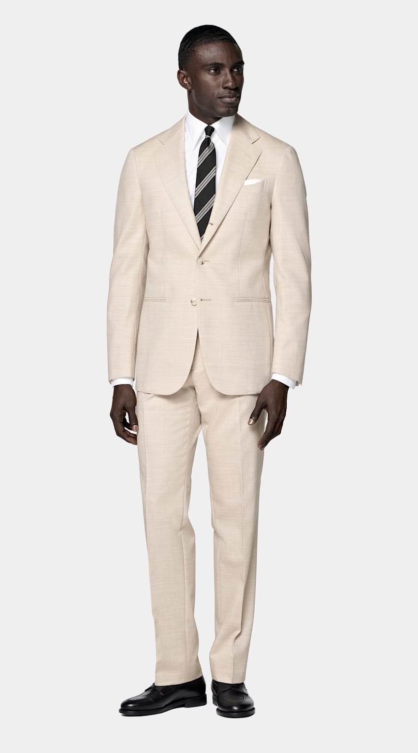 SUITSUPPLY All Season Wrinkle-Free 4-Ply Wool by Rogna, Italy Sand Tailored Fit Havana Suit