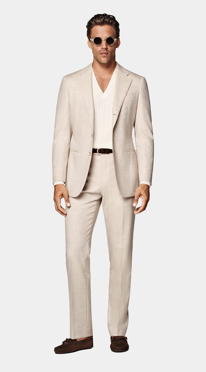 SUITSUPPLY All Season Czysta wełna Traveller 4-Ply od Rogna, Włochy Garnitur Havana tailored fit w kolorze piasku