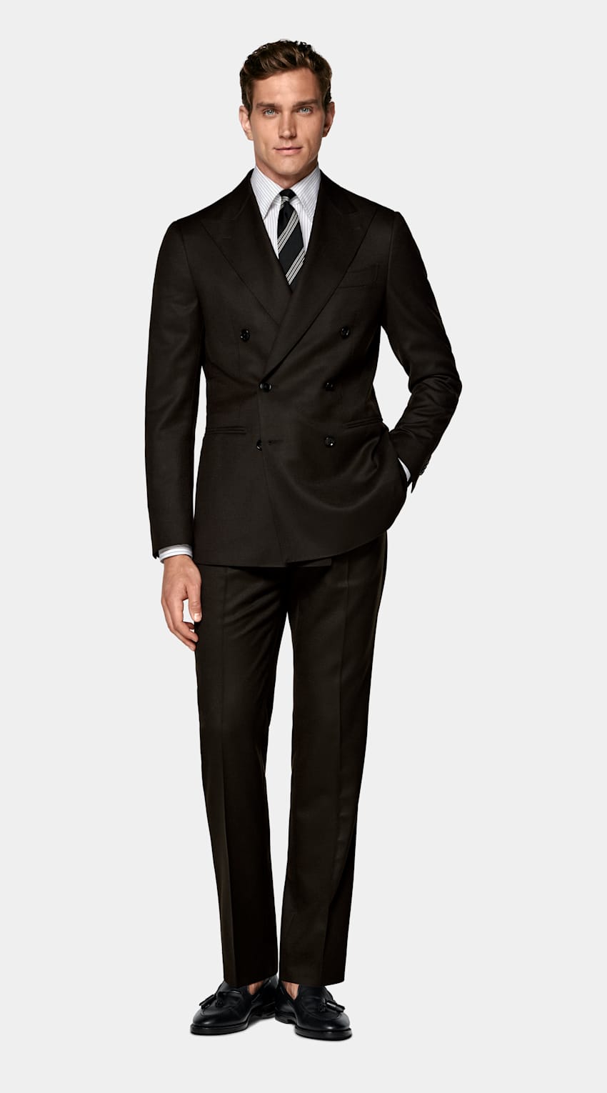 SUITSUPPLY Invierno Franela de pura lana S120s de Vitale Barberis Canonico, Italia Traje Havana marrón oscuro corte Tailored
