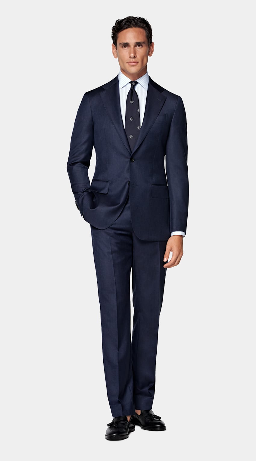 SUITSUPPLY All Season Pure S110's Wool by Vitale Barberis Canonico, Italy Mid Blue Tailored Fit Havana Suit