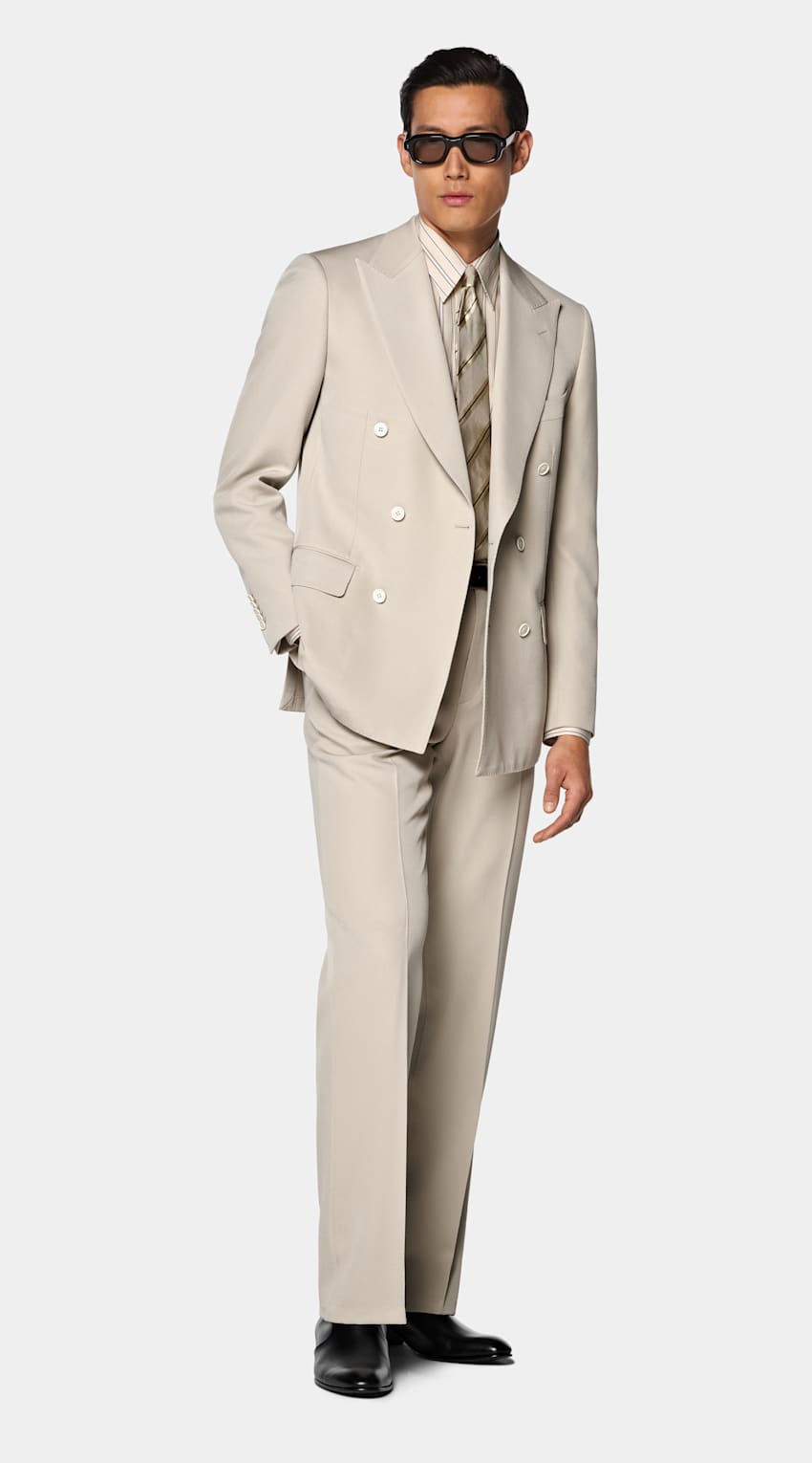SUITSUPPLY All Season Wrinkle-Free 4-Ply Wool by Rogna, Italy Light Brown Tailored Fit Milano Suit