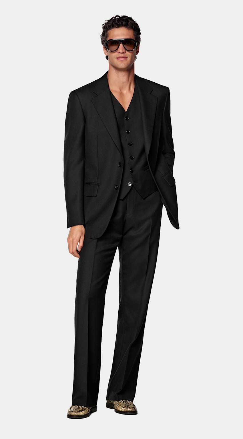 SUITSUPPLY All Season Wool Mohair by Rogna, Italy Black Relaxed Fit Roma Suit