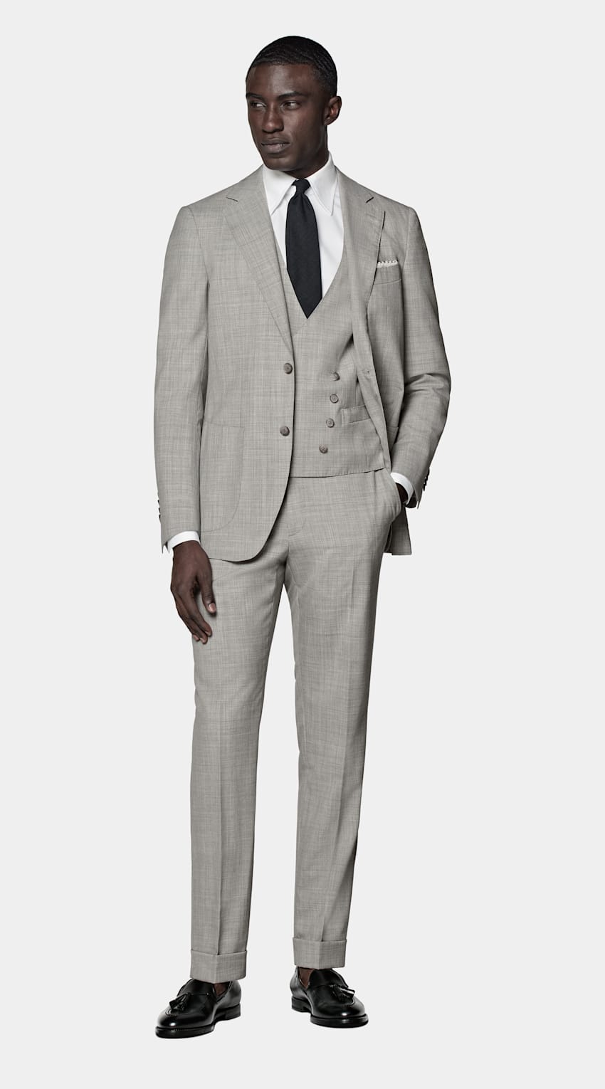 SUITSUPPLY Pure Tropical Wool S120's by Vitale Barberis Canonico, Italy Light Grey Three-Piece Havana Suit