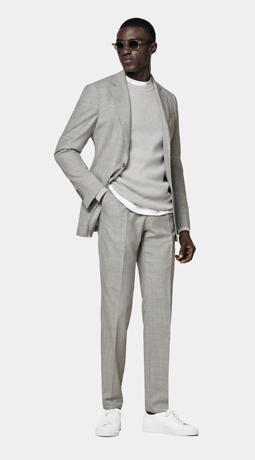 SUITSUPPLY Pure Tropical Wool S120's by Vitale Barberis Canonico, Italy Light Grey Havana Suit