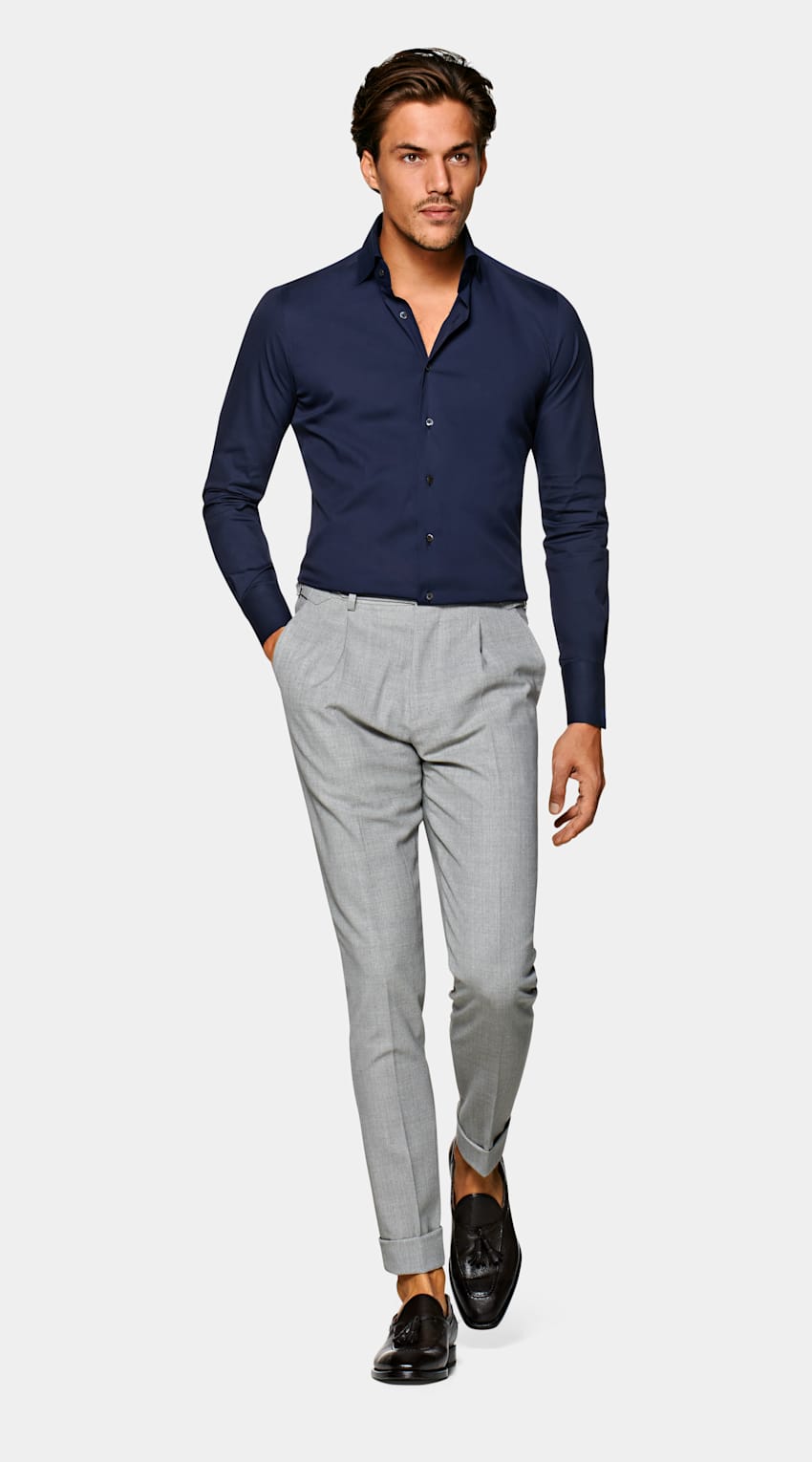 Navy Extra Slim Fit Shirt | Stretch Cotton Polyamide | Suitsupply Online Store