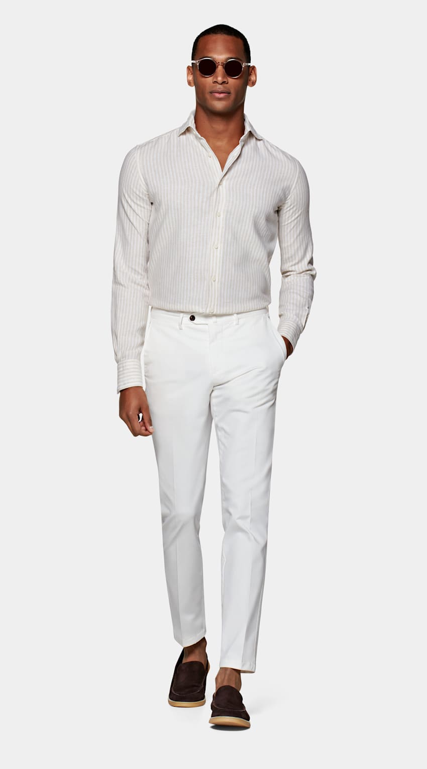 Light Brown Stripe Slim Fit Shirt 