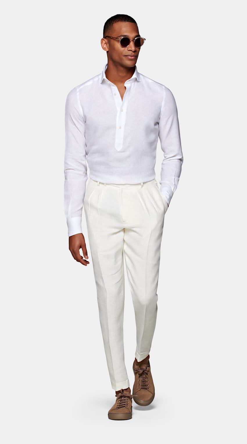 White Extra Slim Fit Popover | Pure Linen | Suitsupply Online Store