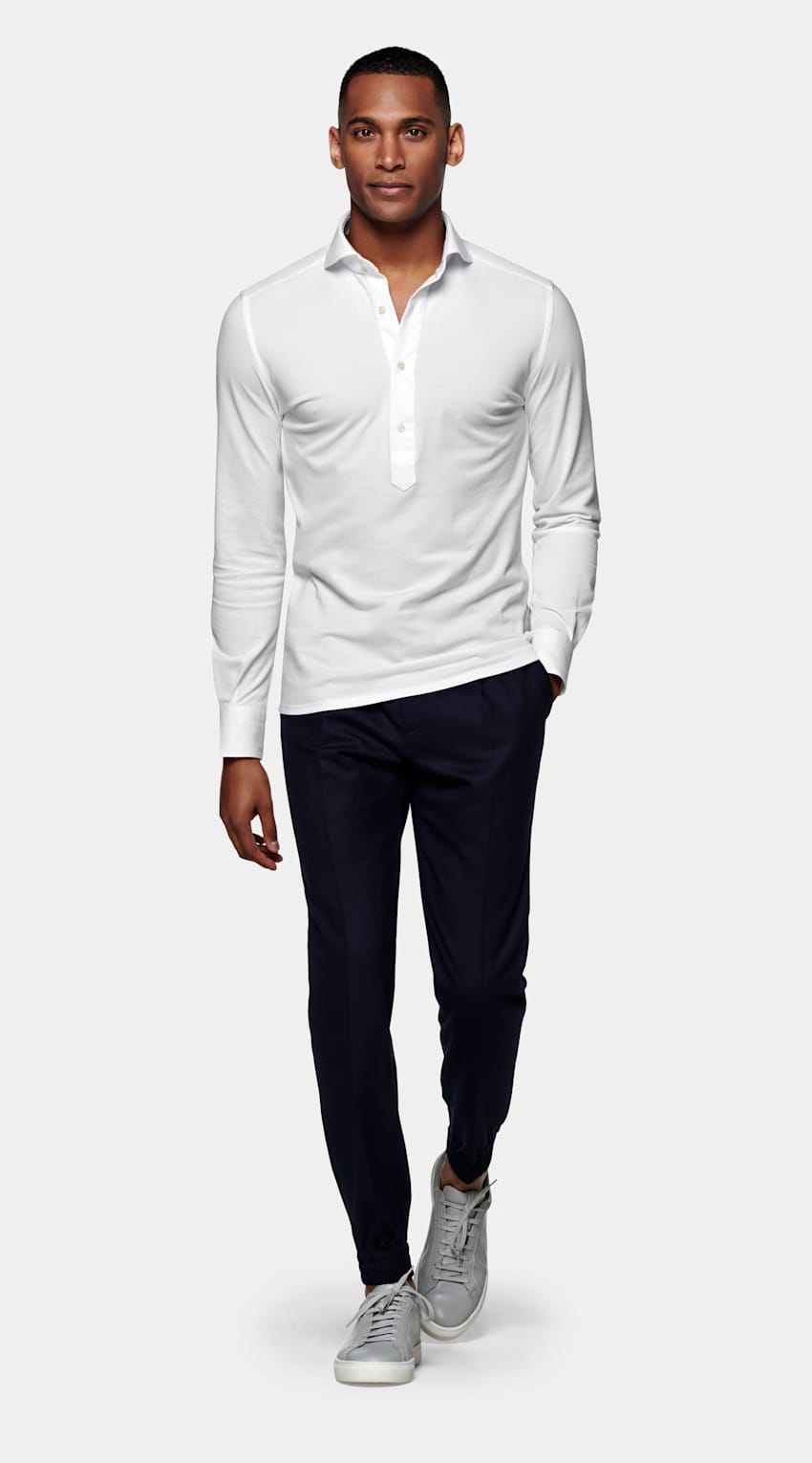 White Piqué Extra Slim Fit Popover | Knitted Pure Cotton Popover ...