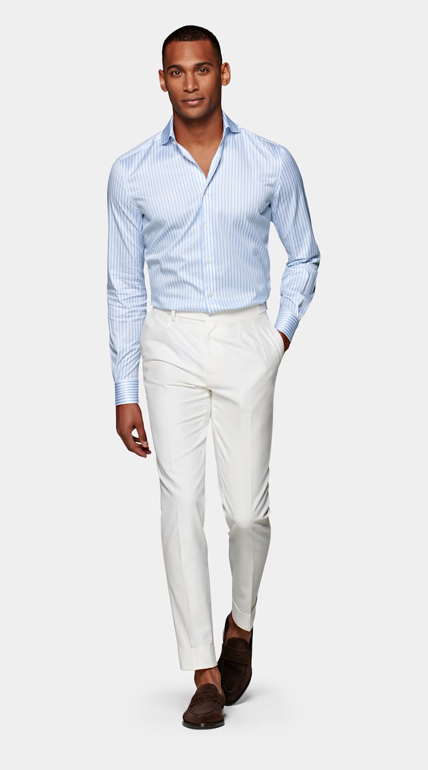 Light Blue Stripe Twill Slim Fit Shirt | Egyptian Cotton | Suitsupply ...