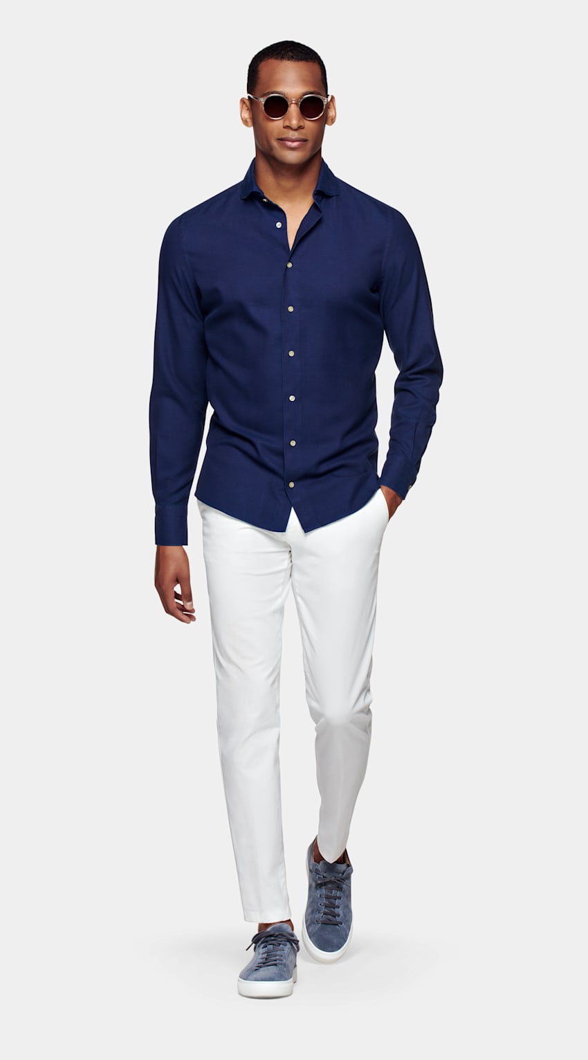 Blue Twill Slim Fit Shirt | Egyptian Cotton Flannel | Suitsupply Online ...