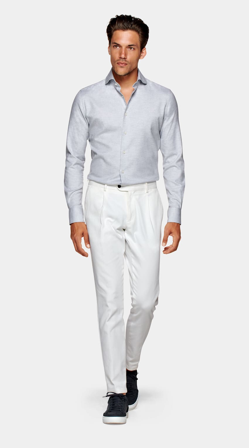 Light Grey Twill Slim Fit Shirt | Egyptian Cotton Flannel | Suitsupply ...