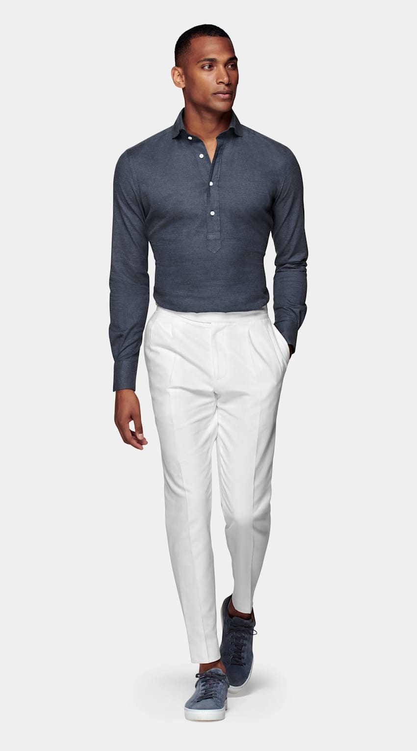 Blue Twill Slim Fit Popover | Egyptian Cotton Flannel | Suitsupply ...