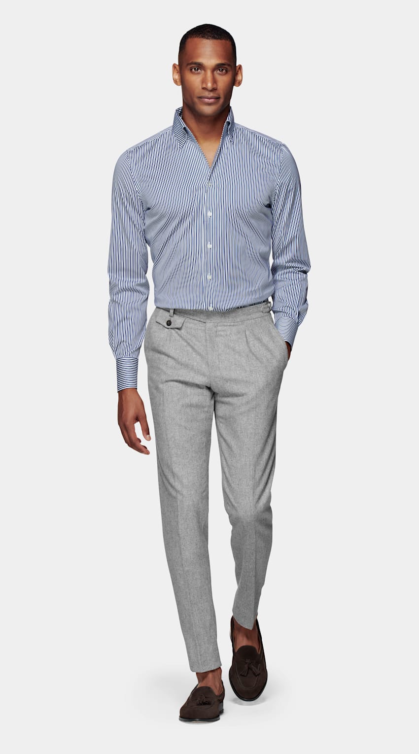 Navy Striped Twill Extra Slim Fit Shirt | Egyptian Cotton | Suitsupply ...