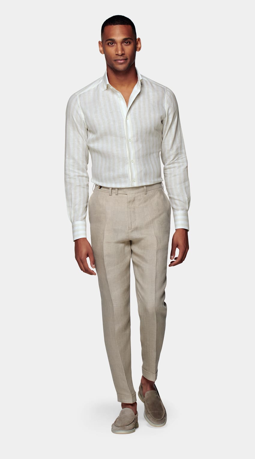 SUITSUPPLY Pure Linen by Leggiuno, Italy Light Brown Extra Slim Fit Shirt