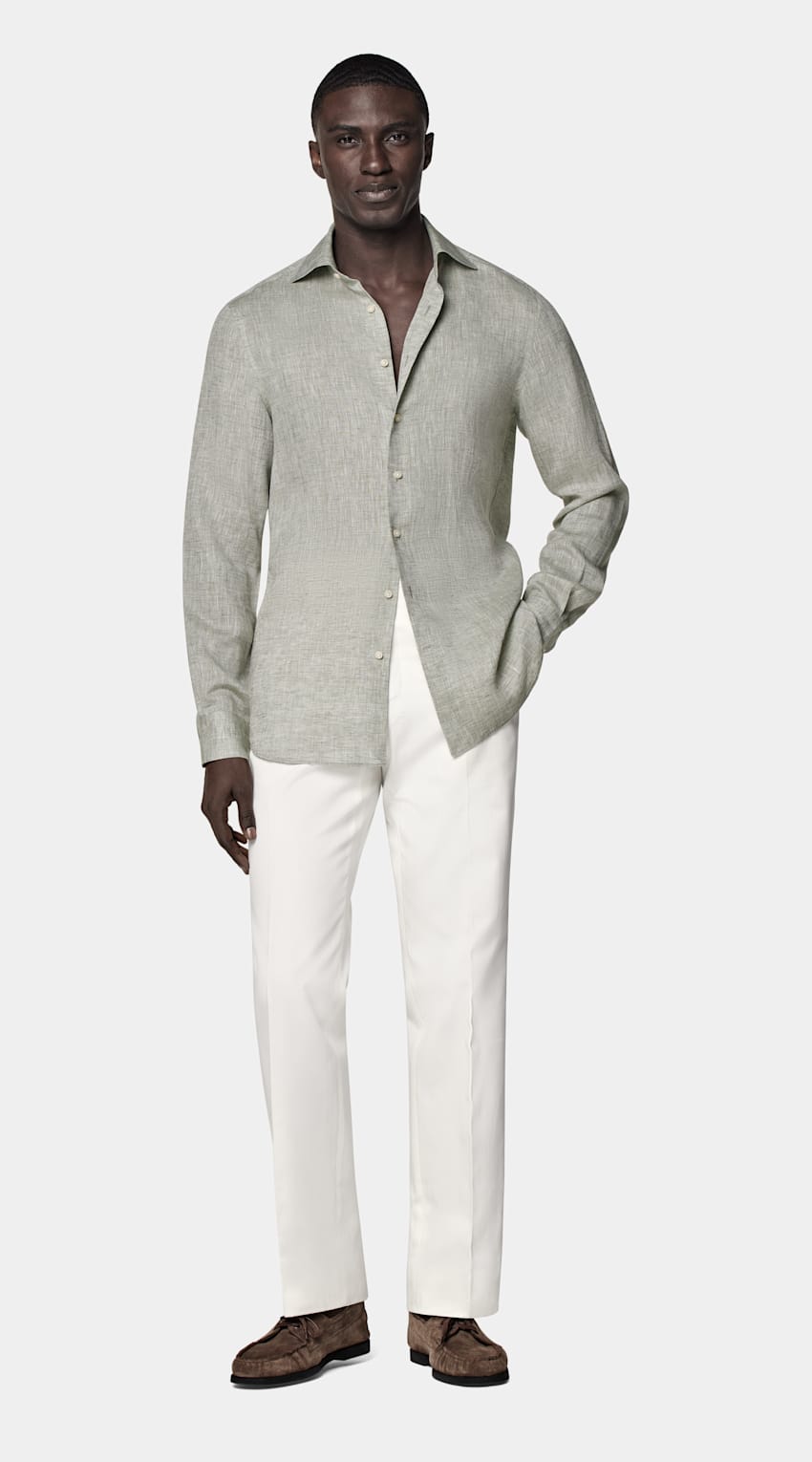 SUITSUPPLY Pure Linen by Albini, Italy Light Green Relaxed Fit Shirt