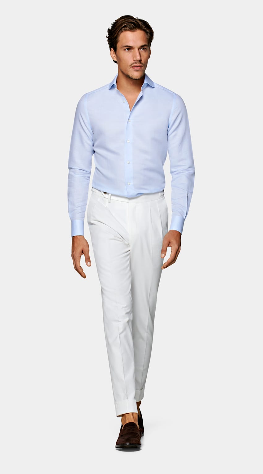 SUITSUPPLY Linen Cotton by Leggiuno, Italy Light Blue Twill Extra Slim Fit Shirt