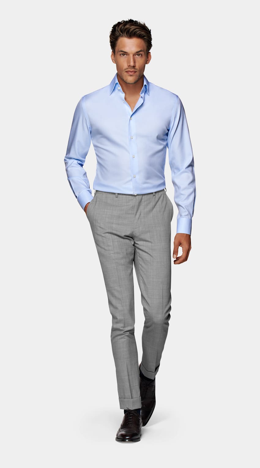 SUITSUPPLY Pure Cotton Traveller Light Blue Royal Oxford Extra Slim Fit Shirt
