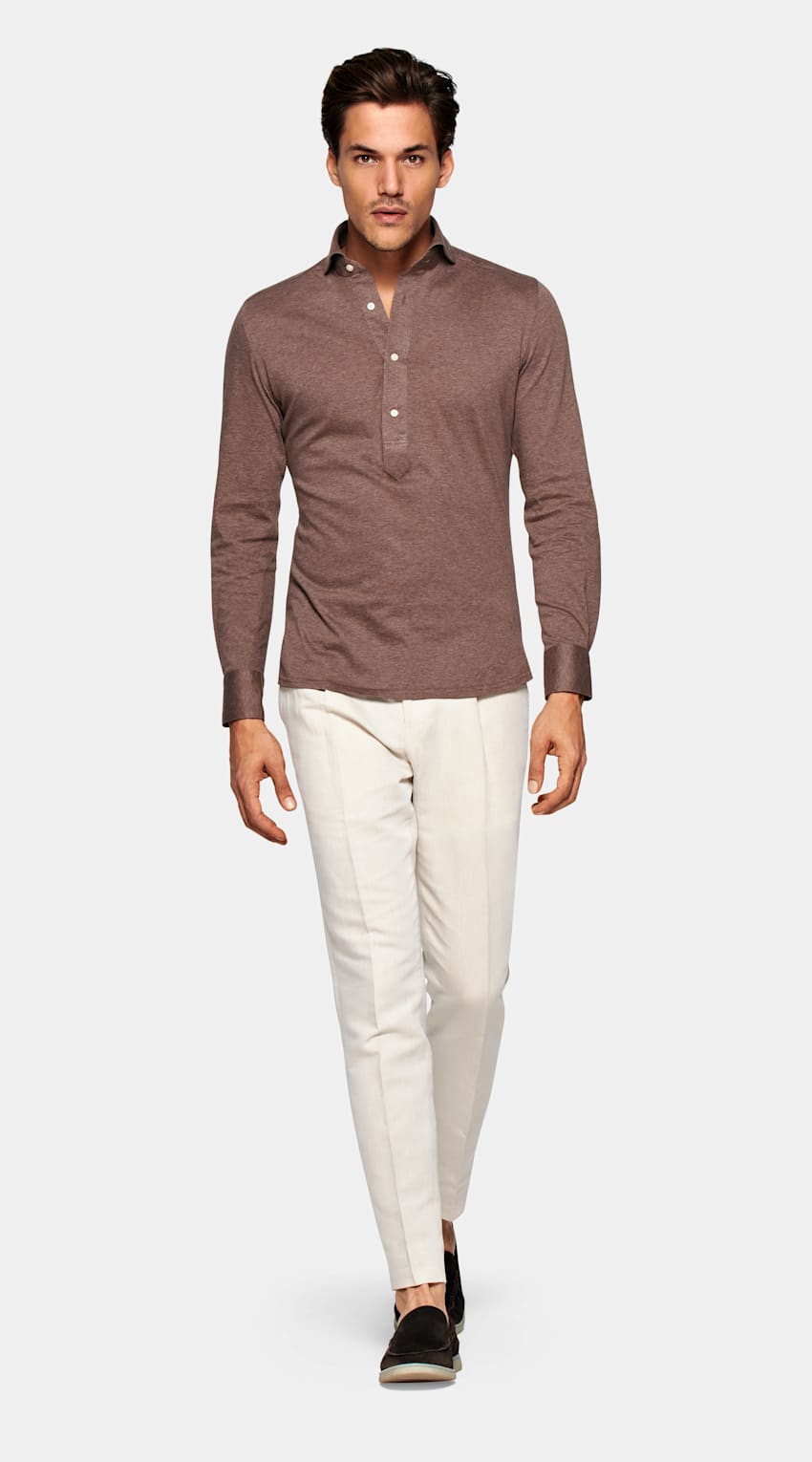 Brown Jersey Extra Slim Fit Popover | Knitted Egyptian Cotton Popover ...