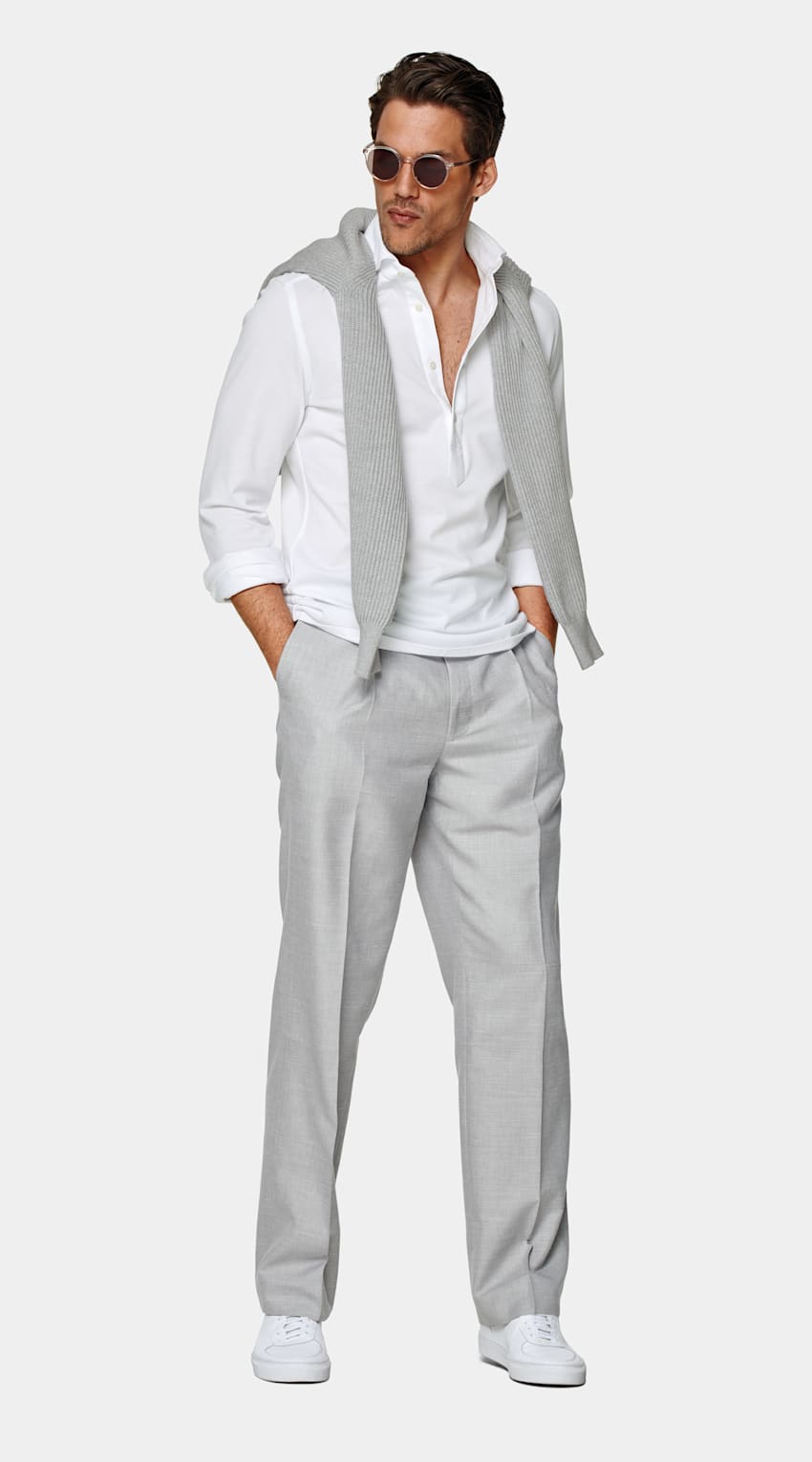 SUITSUPPLY Purer Baumwolle-Strick Piqué-Popover weiss in Extra Slim Fit