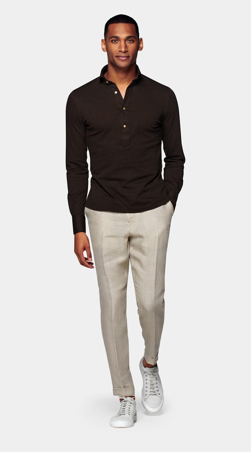 Brown Piqué Extra Slim Fit Popover 