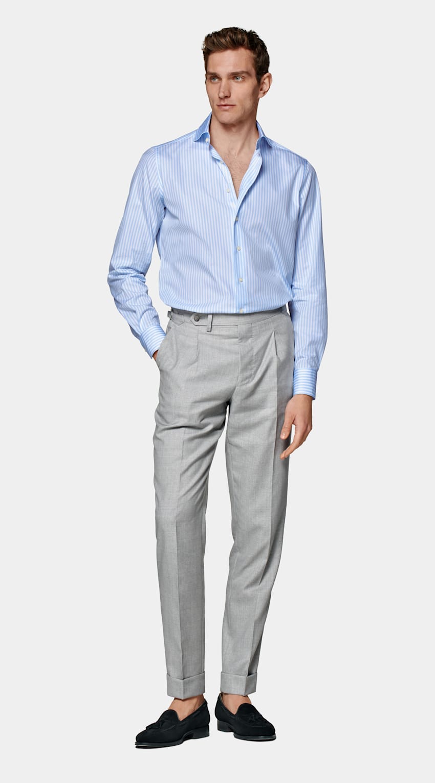 SUITSUPPLY Algodón egipcio de Tessitura Monti, Italia Camisa de sarga corte Slim azul claro