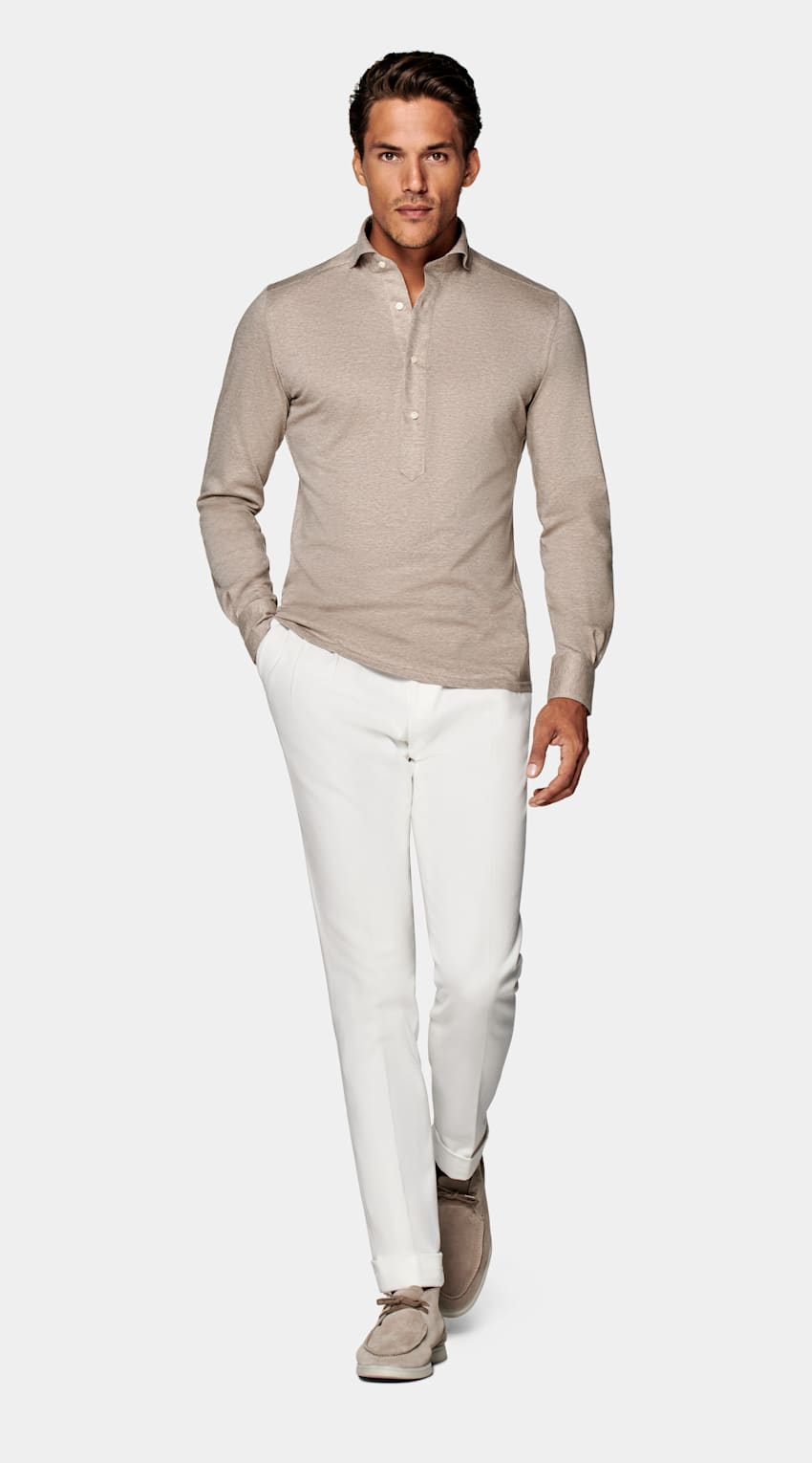 SUITSUPPLY Maille de coton égyptien - Tessilmaglia, Italie Chemise coupe très ajustée en jersey marron clair