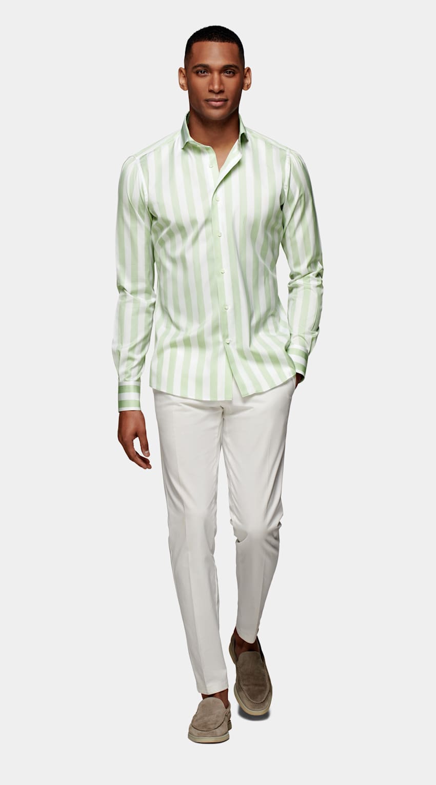 Green Stripe Extra Slim Fit Shirt | Cotton Lyocell | Suitsupply Online ...