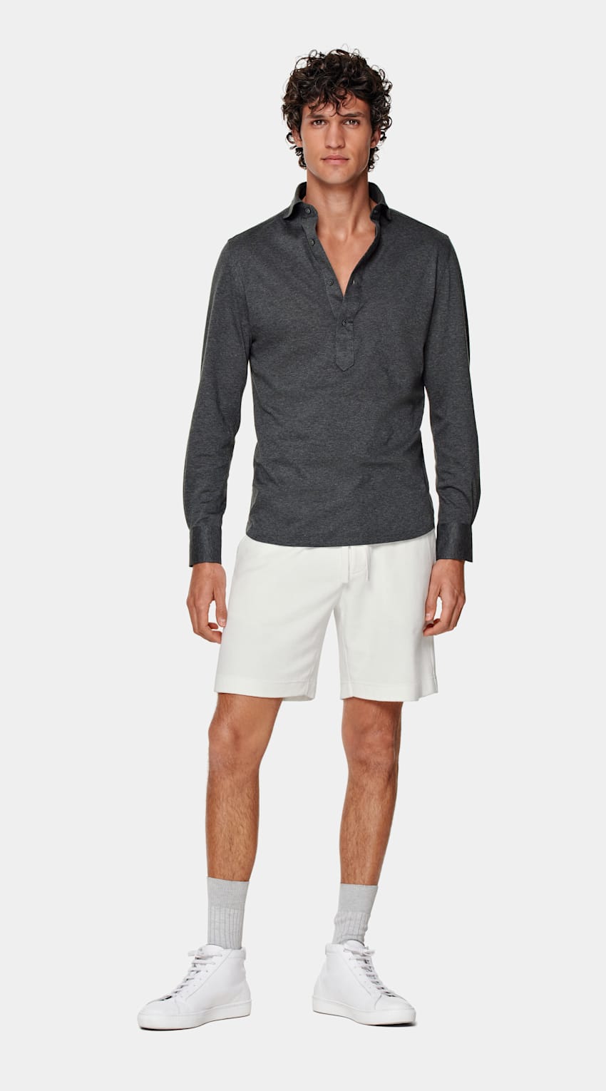 Dark Grey Extra Slim Fit Popover in Jersey Knitted Egyptian Cotton