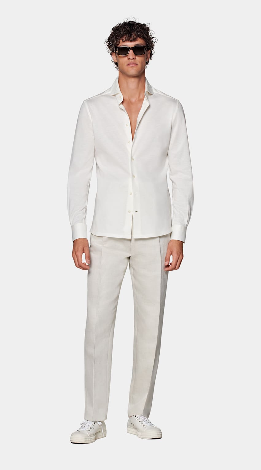 SUITSUPPLY Ägyptische Baumwolle Strickwear von Tessilmaglia, Italien Strick-Hemd off-white Extra Slim Fit