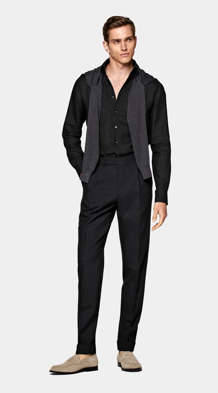 SUITSUPPLY Pure Linen by Albini, Italy Dark Grey Slim Fit Shirt